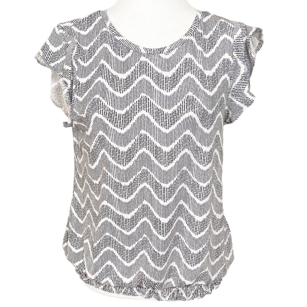 Adrianna Papell Geometric Print Ruffle Sleeve Blouse, EUC, Size Small